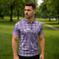Purple Hawaii Palaka Cowboy Turtle Zipper Polo Shirt Hawaiian Paniolo Puakenikeni Maile Lei - Polynesian Pride