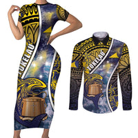 Personalised Tokelau Couples Matching Short Sleeve Bodycon Dress and Long Sleeve Button Shirt National Badge Waves Style