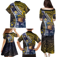 Personalised Tokelau Family Matching Puletasi and Hawaiian Shirt National Badge Waves Style