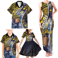 Personalised Tokelau Family Matching Tank Maxi Dress and Hawaiian Shirt National Badge Waves Style