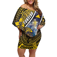 Personalised Tokelau Off Shoulder Short Dress National Badge Waves Style