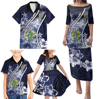 Personalised Pitcairn Islands Family Matching Puletasi and Hawaiian Shirt Coat Of Arms Waves Style