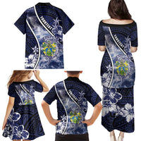Personalised Pitcairn Islands Family Matching Puletasi and Hawaiian Shirt Coat Of Arms Waves Style