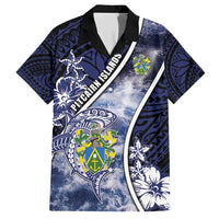 Personalised Pitcairn Islands Family Matching Short Sleeve Bodycon Dress and Hawaiian Shirt Coat Of Arms Waves Style
