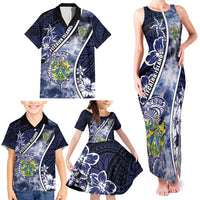 Personalised Pitcairn Islands Family Matching Tank Maxi Dress and Hawaiian Shirt Coat Of Arms Waves Style
