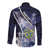 Personalised Pitcairn Islands Long Sleeve Button Shirt Coat Of Arms Waves Style