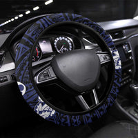 Pitcairn Islands Steering Wheel Cover Coat Of Arms Waves Style DT05 Universal Fit Navy - Polynesian Pride