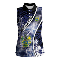 Personalised Pitcairn Islands Women Sleeveless Polo Shirt Coat Of Arms Waves Style