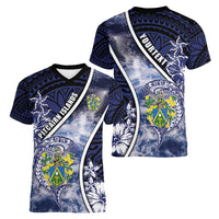 Personalised Pitcairn Islands Women V-Neck T-Shirt Coat Of Arms Waves Style