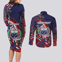 Personalised Samoa Wrestling Couples Matching Long Sleeve Bodycon Dress and Long Sleeve Button Shirt Polynesian Warrior Funny Style DT05 - Polynesian Pride