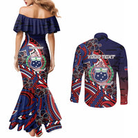 Personalised Samoa Wrestling Couples Matching Mermaid Dress and Long Sleeve Button Shirt Polynesian Warrior Funny Style DT05 - Polynesian Pride