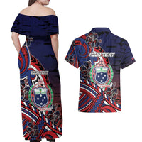 Personalised Samoa Wrestling Couples Matching Off Shoulder Maxi Dress and Hawaiian Shirt Polynesian Warrior Funny Style DT05 - Polynesian Pride