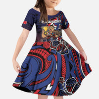 Personalised Samoa Wrestling Kid Short Sleeve Dress Polynesian Warrior Funny Style DT05 KID Navy - Polynesian Pride