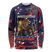 Personalised Samoa Wrestling Long Sleeve Shirt Polynesian Warrior Funny Style DT05 Unisex Navy - Polynesian Pride
