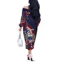 Personalised Samoa Wrestling Off The Shoulder Long Sleeve Dress Polynesian Warrior Funny Style DT05 - Polynesian Pride