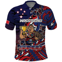 Personalised Samoa Wrestling Polo Shirt Polynesian Warrior Funny Style DT05 Navy - Polynesian Pride