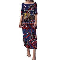 Personalised Samoa Wrestling Puletasi Polynesian Warrior Funny Style DT05 Long Dress Navy - Polynesian Pride