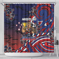 Samoa Wrestling Shower Curtain Polynesian Warrior Funny Style - Polynesian Pride