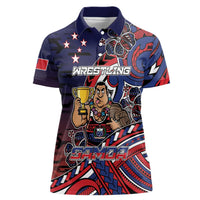 Personalised Samoa Wrestling Women Polo Shirt Polynesian Warrior Funny Style DT05 Female Navy - Polynesian Pride