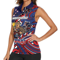 Personalised Samoa Wrestling Women Sleeveless Polo Shirt Polynesian Warrior Funny Style DT05 - Polynesian Pride