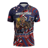 Personalised Samoa Wrestling Zipper Polo Shirt Polynesian Warrior Funny Style DT05 Navy - Polynesian Pride