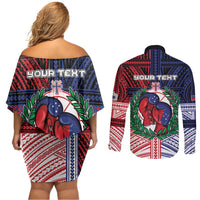 Personalised Samoa Boxing Couples Matching Off Shoulder Short Dress and Long Sleeve Button Shirt Samoan Boxer Funny Style DT05 - Polynesian Pride
