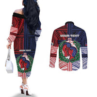 Personalised Samoa Boxing Couples Matching Off The Shoulder Long Sleeve Dress and Long Sleeve Button Shirt Samoan Boxer Funny Style DT05 - Polynesian Pride