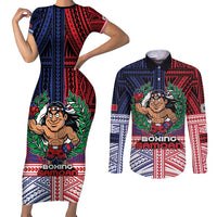 Personalised Samoa Boxing Couples Matching Short Sleeve Bodycon Dress and Long Sleeve Button Shirt Samoan Boxer Funny Style DT05 Red - Polynesian Pride