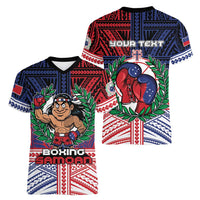 Personalised Samoa Boxing Women V-Neck T-Shirt Samoan Boxer Funny Style DT05 - Polynesian Pride