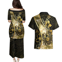 Personalised Niue Couples Matching Puletasi and Hawaiian Shirt Niuean Crab Waves Style DT05 - Polynesian Pride