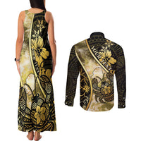 Personalised Niue Couples Matching Tank Maxi Dress and Long Sleeve Button Shirt Niuean Crab Waves Style