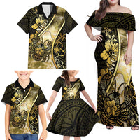Personalised Niue Family Matching Off Shoulder Maxi Dress and Hawaiian Shirt Niuean Crab Waves Style