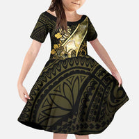 Personalised Niue Family Matching Puletasi and Hawaiian Shirt Niuean Crab Waves Style DT05 Daughter's Dress Gold - Polynesian Pride