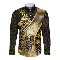 Personalised Niue Long Sleeve Button Shirt Niuean Crab Waves Style DT05 Unisex Gold - Polynesian Pride