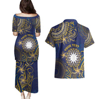 Personalised Nauru Couples Matching Puletasi and Hawaiian Shirt Hibiscus Polynesian Tribal Pattern