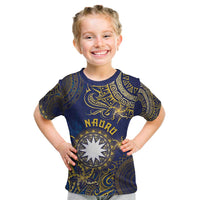 Personalised Nauru Kid T Shirt Hibiscus Polynesian Tribal Pattern