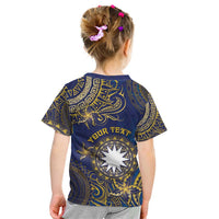 Personalised Nauru Kid T Shirt Hibiscus Polynesian Tribal Pattern