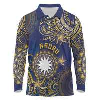 Personalised Nauru Long Sleeve Polo Shirt Hibiscus Polynesian Tribal Pattern