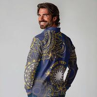 Personalised Nauru Long Sleeve Polo Shirt Hibiscus Polynesian Tribal Pattern