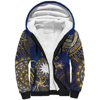 Personalised Nauru Sherpa Hoodie Hibiscus Polynesian Tribal Pattern