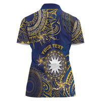 Personalised Nauru Women Polo Shirt Hibiscus Polynesian Tribal Pattern