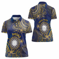 Personalised Nauru Women Polo Shirt Hibiscus Polynesian Tribal Pattern