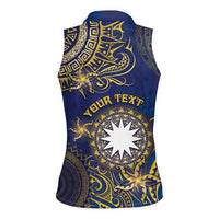 Personalised Nauru Women Sleeveless Polo Shirt Hibiscus Polynesian Tribal Pattern