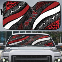 Aotearoa New Zealand Native Birds Map Auto Sun Shade Silver Fern Tribal Pattern DT05 Red - Polynesian Pride
