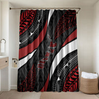 Aotearoa New Zealand Native Birds Map Bathroom Set Silver Fern Tribal Pattern DT05 Shower Curtain Only Red - Polynesian Pride