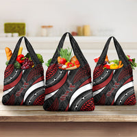 Aotearoa New Zealand Native Birds Map Grocery Bag Silver Fern Tribal Pattern DT05 3-pack One Size Red - Polynesian Pride