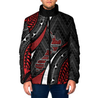 Aotearoa New Zealand Native Birds Map Padded Jacket Silver Fern Tribal Pattern DT05 Men Red - Polynesian Pride