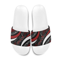 Aotearoa New Zealand Native Birds Map Slide Sandals Silver Fern Tribal Pattern DT05 Red - Polynesian Pride