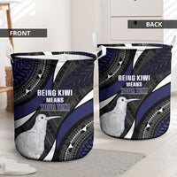 Personalised New Zealand Kiwi Laundry Basket Silver Fern Tribal Pattern DT05 - Polynesian Pride