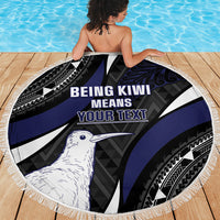 Personalised New Zealand Kiwi Beach Blanket Silver Fern Tribal Pattern DT05 - Polynesian Pride